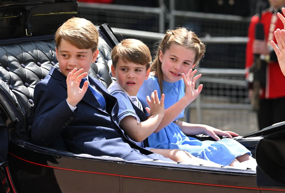 Prinz George, Prinz Louis und Prinzessin Charlotte bei Trooping the Colour im Juni 2022