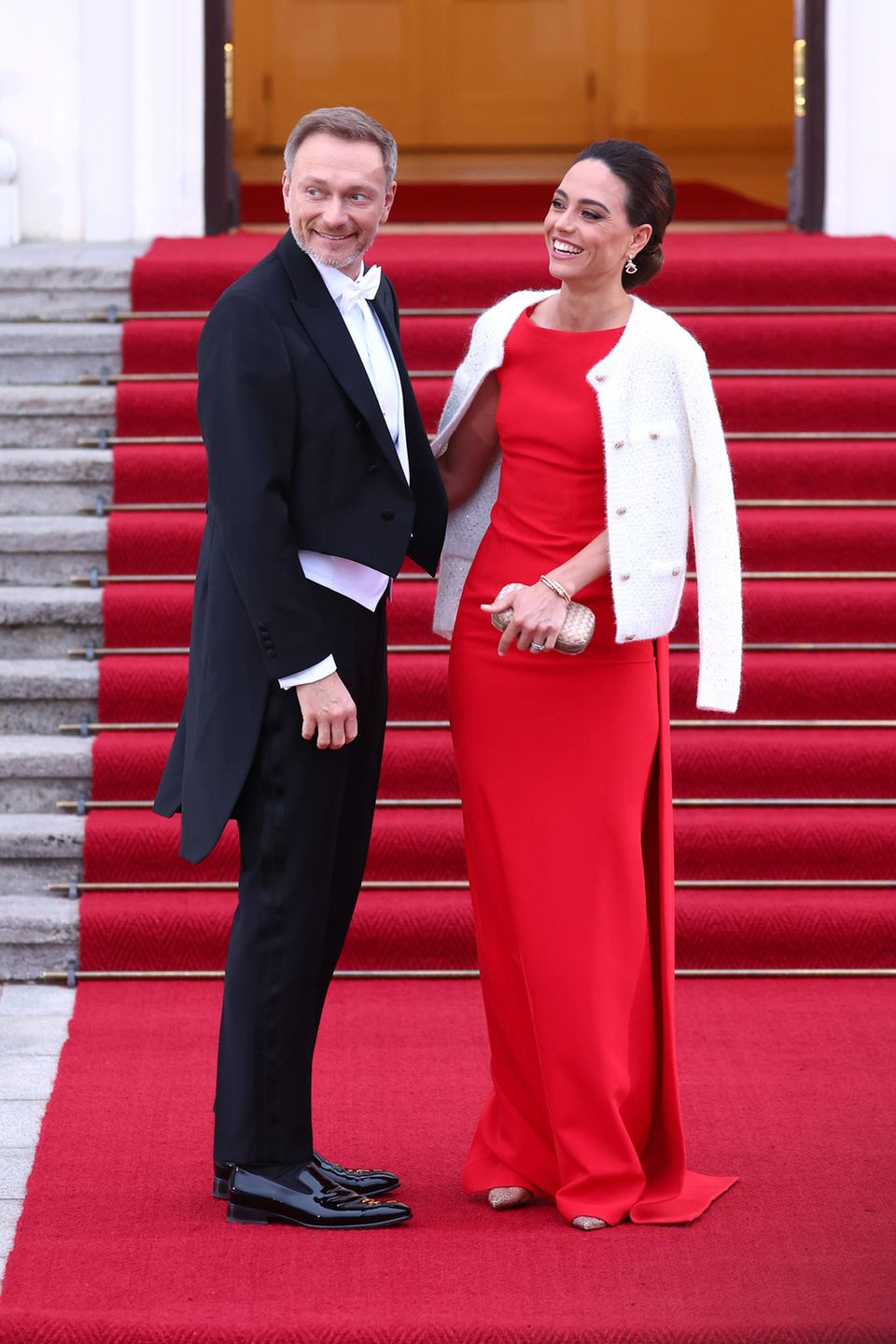 Christian Lindner und Franca Lehfeldt beim Staatsbankett im Schloss Bellevue.