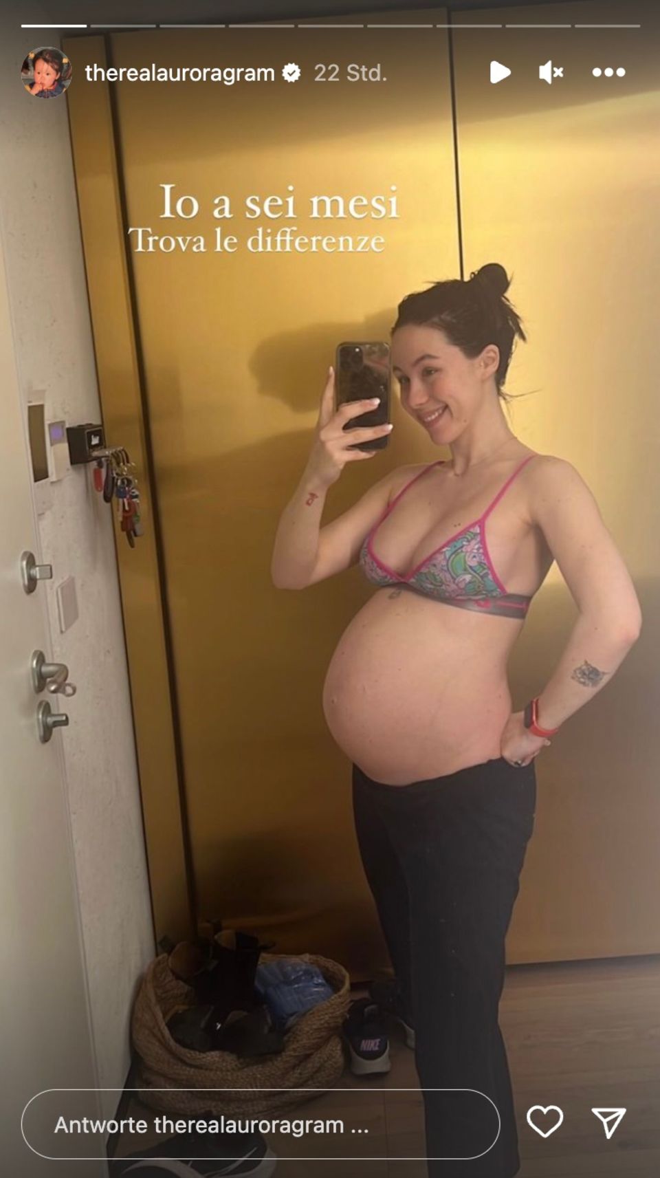 Der Babybauch von Aurora Ramazzotti im sechsten Monat