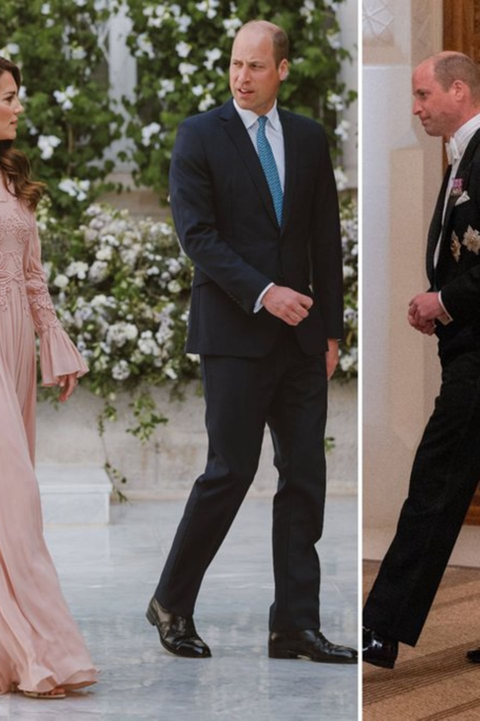 Zwei Wow-Auftritte legte das britische Thronfolgerpaar in Jordanien hin: Zur Hochzeitszeremonie trug Prinzessin Kate ein hochg