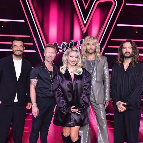 Die neuen Coaches von "The Voice of Germany", v.l.n.r.: Giovanni Zarrella, Ronan Keating, Shirin David sowie Bill und Tom Kaulitz