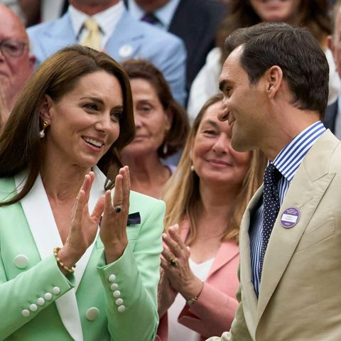Prinzessin Kate und Roger Federer am 4. Juli in der Royal Box des All England Lawn Tennis and Croquet Club in Wimbledon.