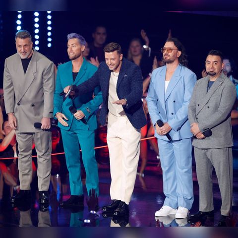 *NSYNC (Joey Fatone, Lance Bass, Justin Timberlake, JC Chasez und Chris Kirkpatrick) bei den VMAs 2023.
