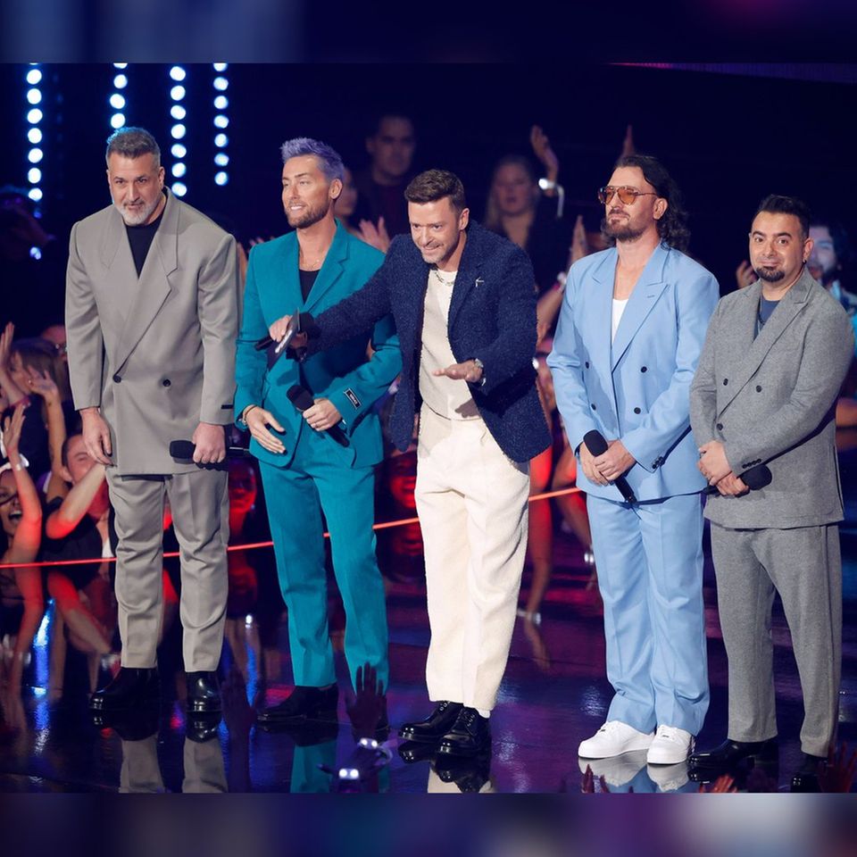 Joey Fatone, Lance Bass, Justin Timberlake, J.C. Chasez, and Chris Kirkpatrick (v.l.n.r.) von *NSYNC bei den diesjährigen MTV