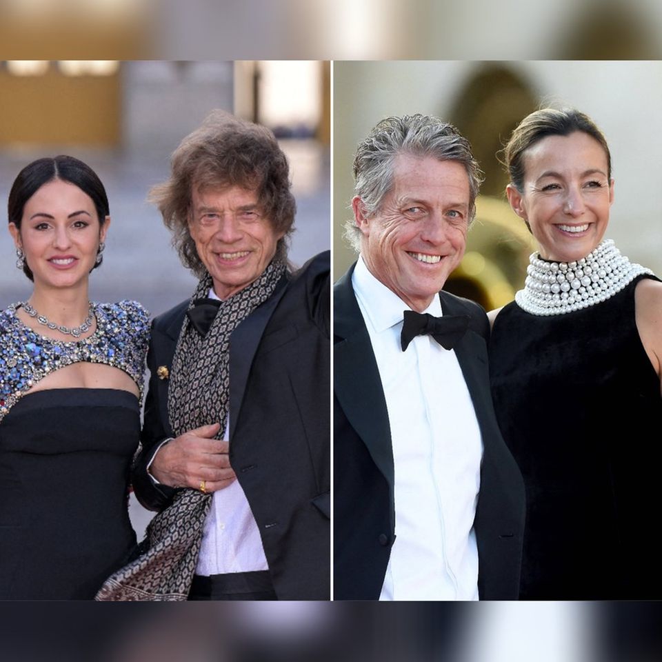 Mick Jagger (li.) kam mit Freundin Melanie Hamrick, Hugh Grant mit Ehefrau Anna Elisabet Eberstein.