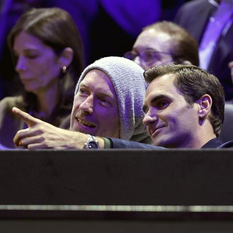Sportfreu(n)de in der ersten Reihe: Chris Martin, Roger Federer, Jonny Buckland