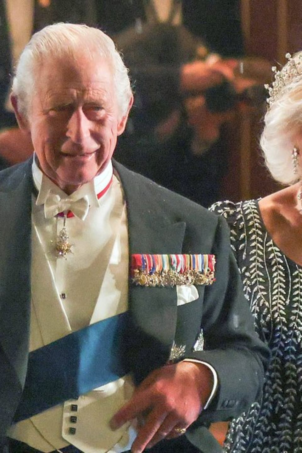 König Charles und seine Frau Camilla beim Bankett in London.