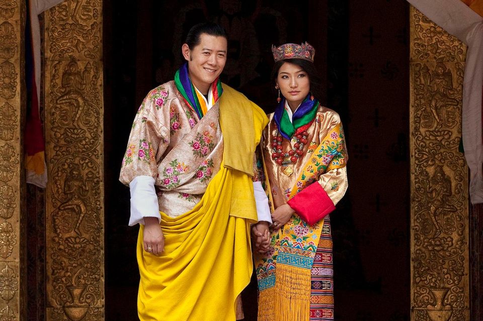 König Jigme von Bhutan und Königin Jetsun an ihrem Hochzeitstag.