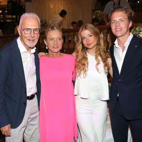 Franz Beckenbauer mit seiner Frau Heidi und den Kindern Francesca und Joel