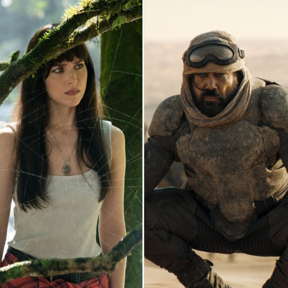 Dakota Johnson in "Madame Web" und Javier Bardem in "Dune: Teil 2".