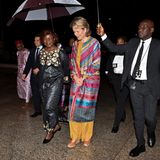 3. März 2024  Königin Mathilde reist für einen Arbeitsbesuch als UN-Sonderbotschafterin an die Elfenbeinküste. Schon am Flughafen wird die belgische Royal von Entwicklungsministerin Nialé Kaba in Empfang genommen. 