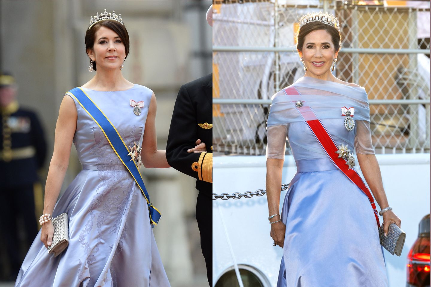 Königin Mary zu unterschiedlichen Zeitpunkten im selben Kleid.