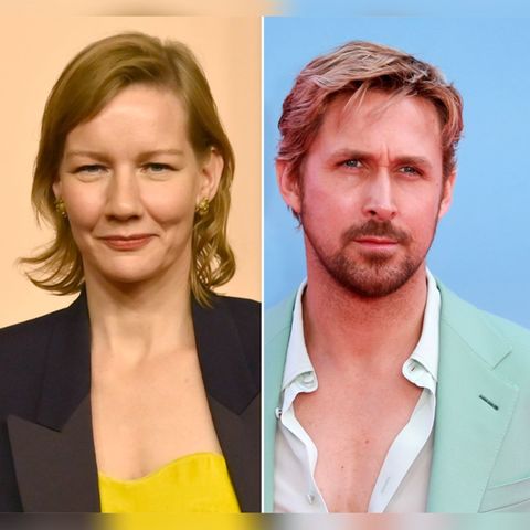 Sandra Hüller und Ryan Gosling stehen gemeinsam vor der Kamera.