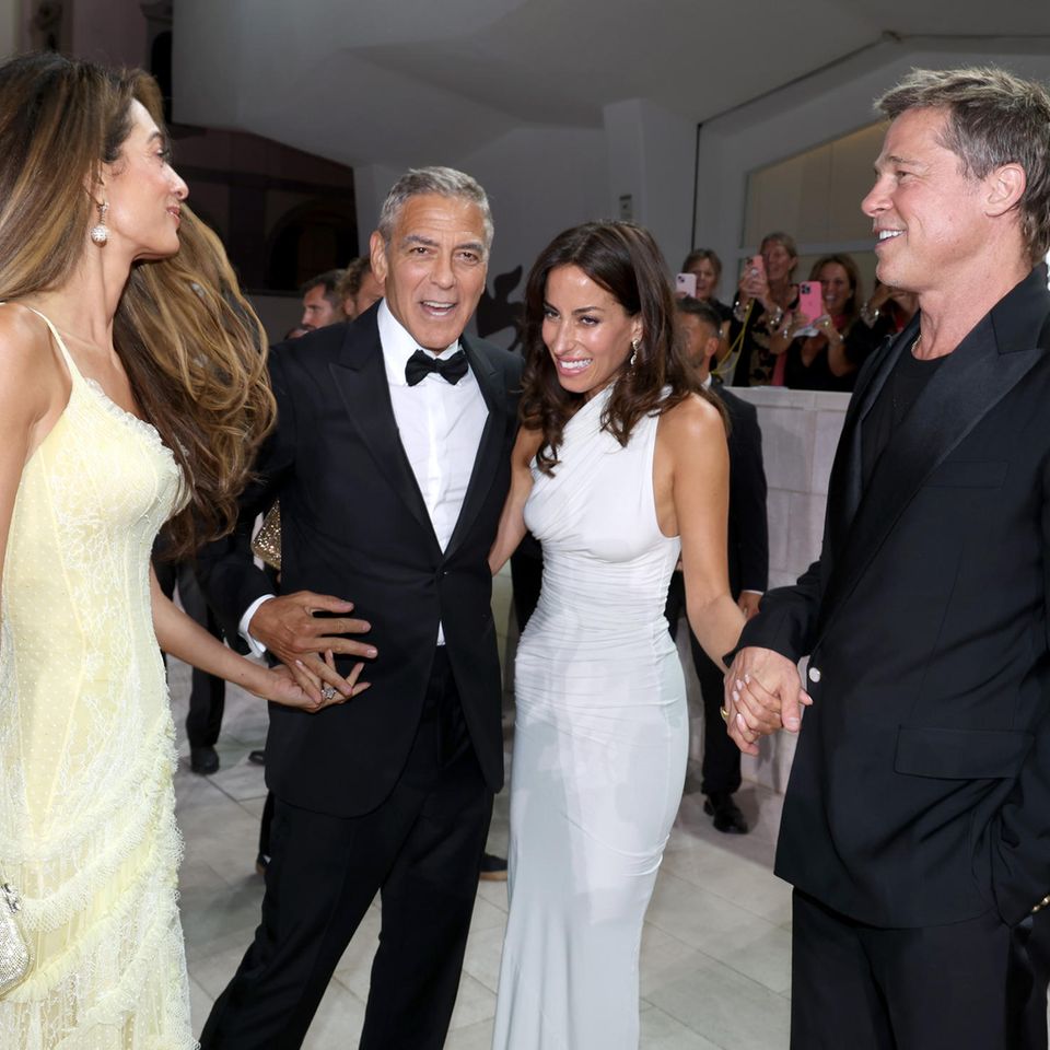 Amal Clooney, George Clooney, Ines de Ramon and Brad Pitt