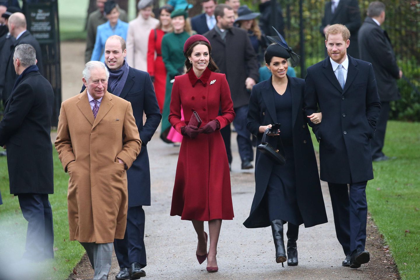 King Charles, Prince William, Catherine, Princess of Wales, Duchess Meghan and Prince Harry 2018