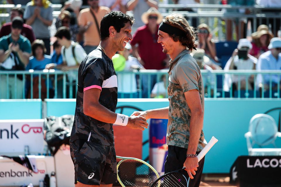 Marcel Melo and Alexander Zverev next to Sieg "Mutua Madrid Open" In Madrid on April 27, 2023.