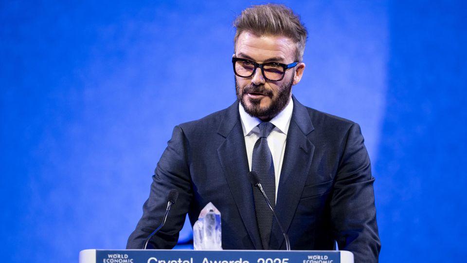 David Beckham während seiner Rede bei der Verleihung des Crystal Award auf dem Weltwirtschaftsforum in Davos am 20. Januar 2025.