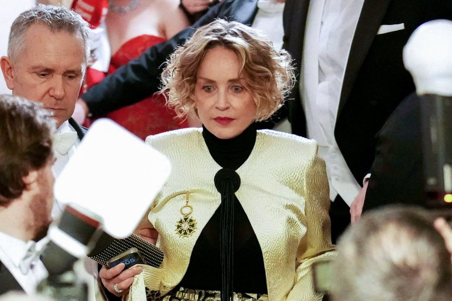 Etwas sorgenvoll wirkt ihr Blick noch: Sharon Stone zurück beim Wiener Opernball.