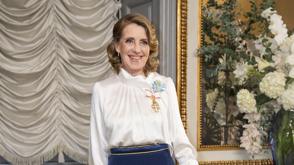 Лена Баллебю на новогоднем приеме и новогоднем столе в замке Амалиенборг в Копенгагене 1 января 2025 года.