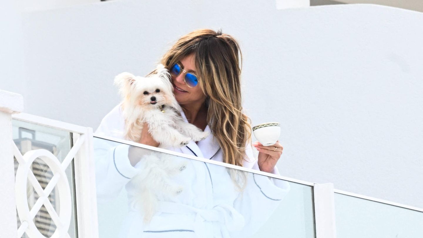 Heidi Klum: Mit Hund Fritz planscht sie oben ohne im Meer